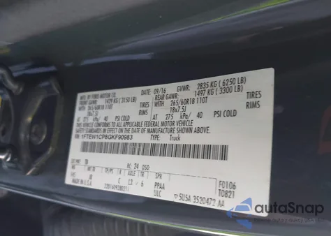 2016 Ford F-150 Xlt z USA, uszkodzony, nr VIN 1FTEW1CP8GKF90983